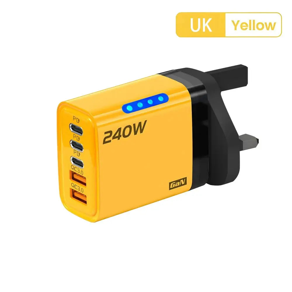 240W GaN USB C Charger 5 in 1 Fast Charging Phone Charger Power Adapter For iPhone Samsung Xiaomi Type C EU/US Plug Wall Charger