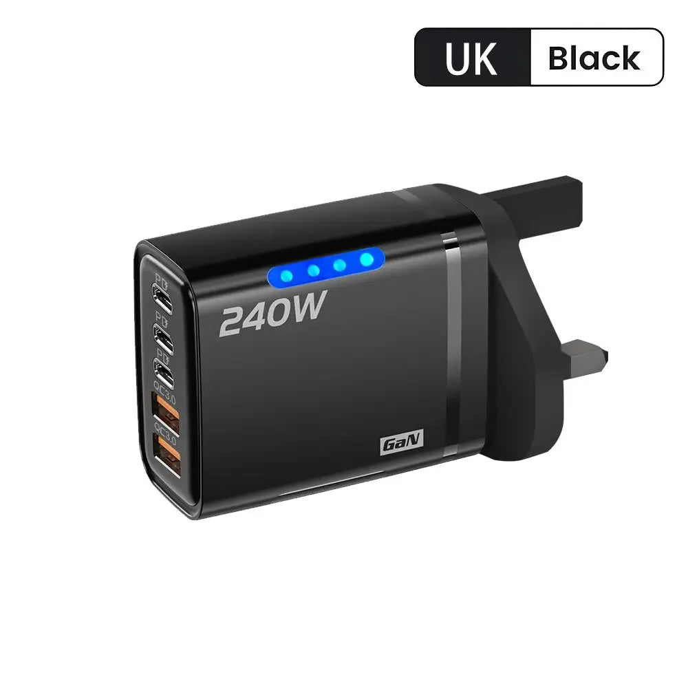240W GaN USB C Charger 5 in 1 Fast Charging Phone Charger Power Adapter For iPhone Samsung Xiaomi Type C EU/US Plug Wall Charger
