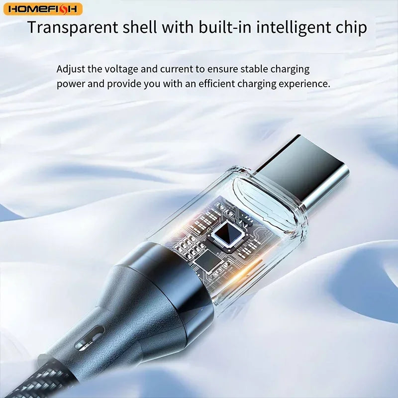 HOMEFISH 60W USB-C Super Fast Charging Cable with Digital Display, Braided Anti-Fracture Wire, Maximum Compatible with 120W
