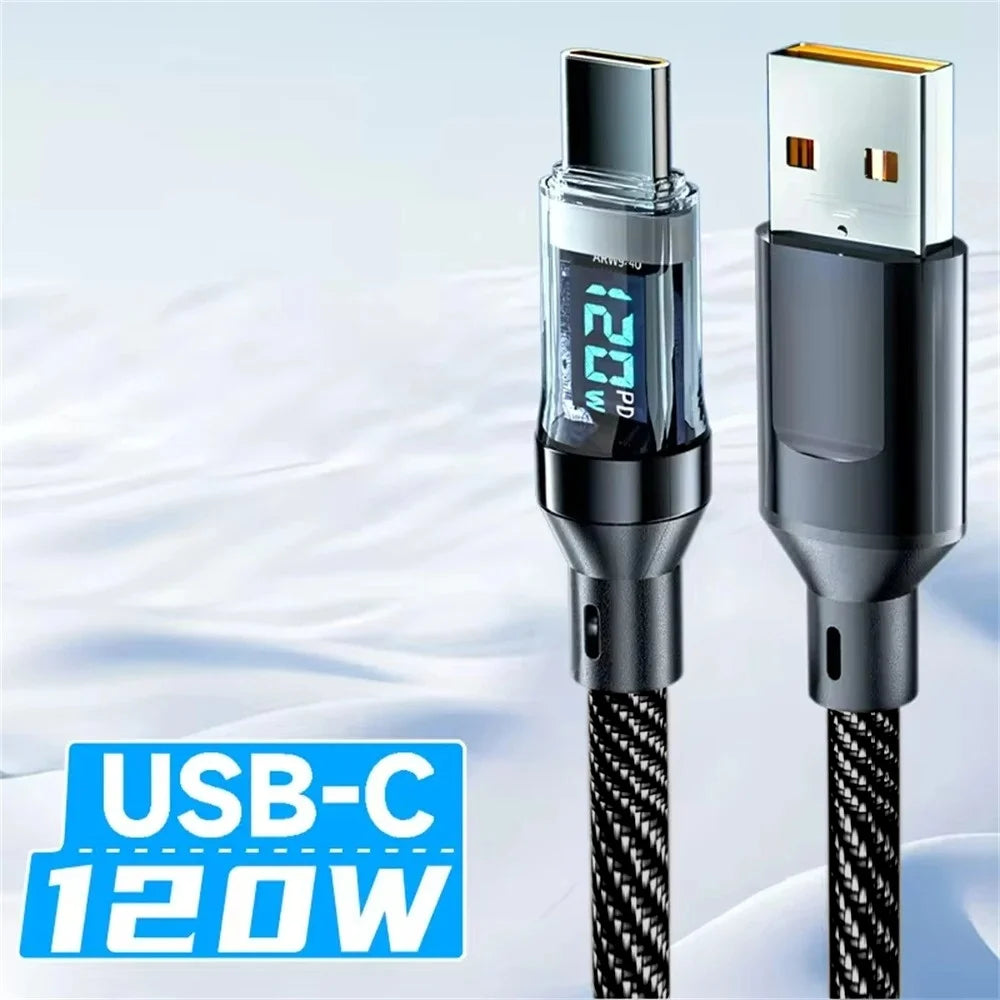 HOMEFISH 60W USB-C Super Fast Charging Cable with Digital Display, Braided Anti-Fracture Wire, Maximum Compatible with 120W