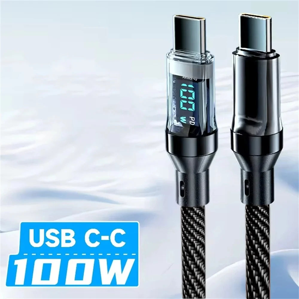 HOMEFISH 60W USB-C Super Fast Charging Cable with Digital Display, Braided Anti-Fracture Wire, Maximum Compatible with 120W