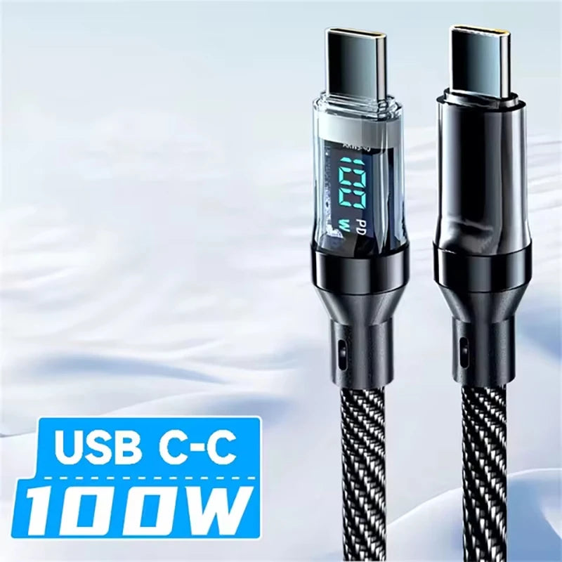 HOMEFISH 60W USB-C Super Fast Charging Cable with Digital Display, Braided Anti-Fracture Wire, Maximum Compatible with 120W