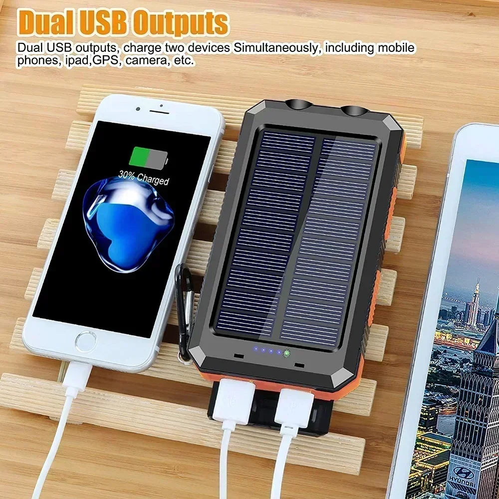 Solar Power Bank Waterproof Large Capacity Powerbank Fast Charging External Battery with SOS for IPhone Samsung Xiaomi